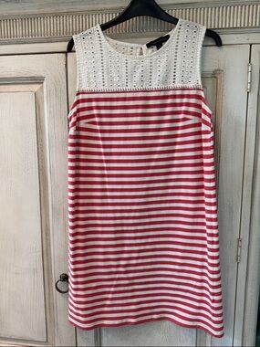 Tommy Hilfiger White Eyelet Dress with Navy Brand Tag